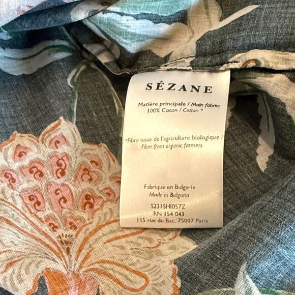 Sezane Chemise Chlo Dark Green Floral Blouse size 42/10 - Picture 7 of 12